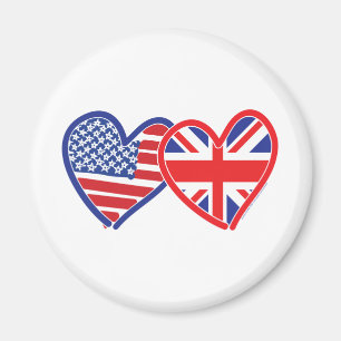 American Flagga/Union Jack Flagga Hearts Magnet