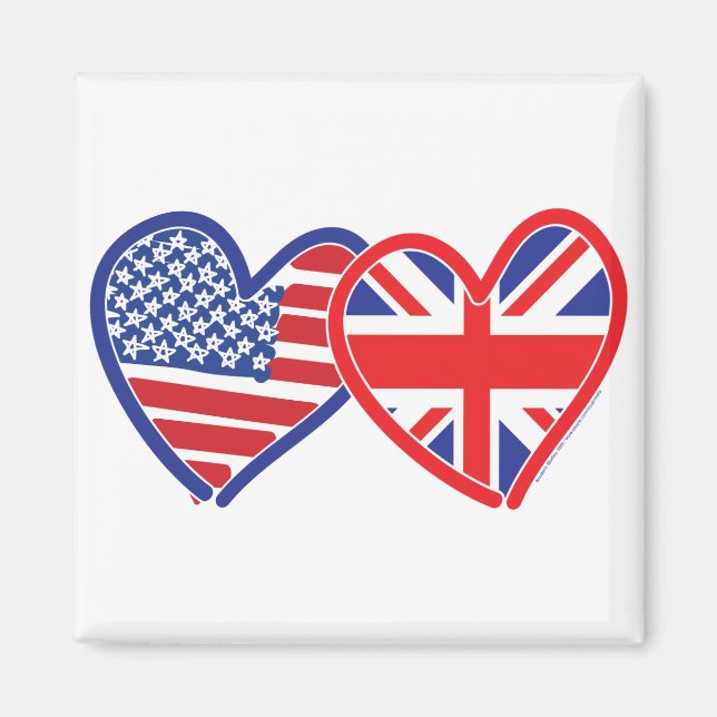 American Flagga/Union Jack Flagga Hearts Magnet (Framsidan)