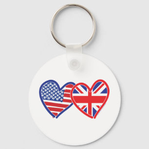 American Flagga/Union Jack Flagga Hearts Nyckelring