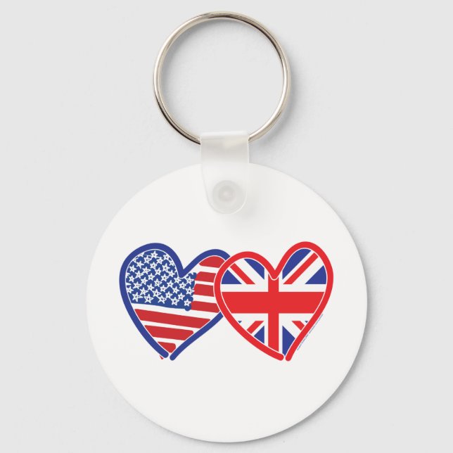 American Flagga/Union Jack Flagga Hearts Nyckelring (Framsida)