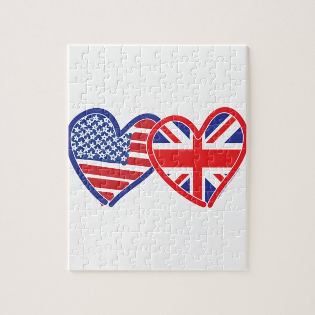 American Flagga Union Jack Flagga Hearts Pussel (Vertikal)