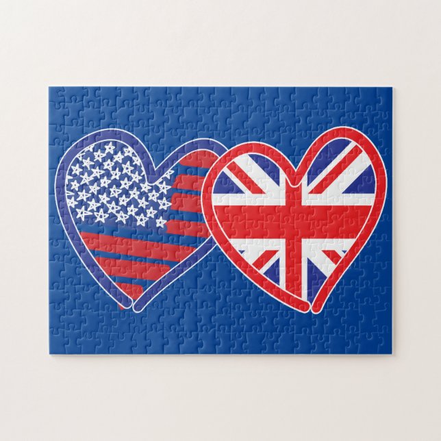American Flagga Union Jack Flagga Hearts Pussel (Horisontell)