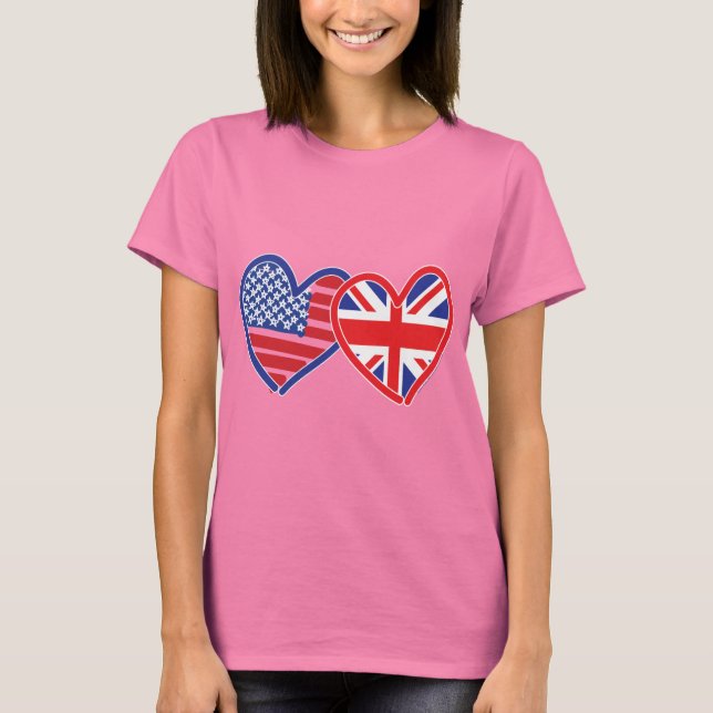 American Flagga/Union Jack Flagga Hearts T-shirt (Framsida)