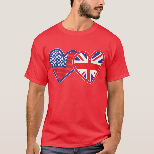 American Flagga/Union Jack Flagga Hearts T-shirt (Framsida)