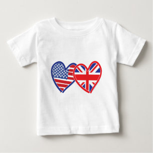 American Flagga/Union Jack Flagga Hearts T Shirt