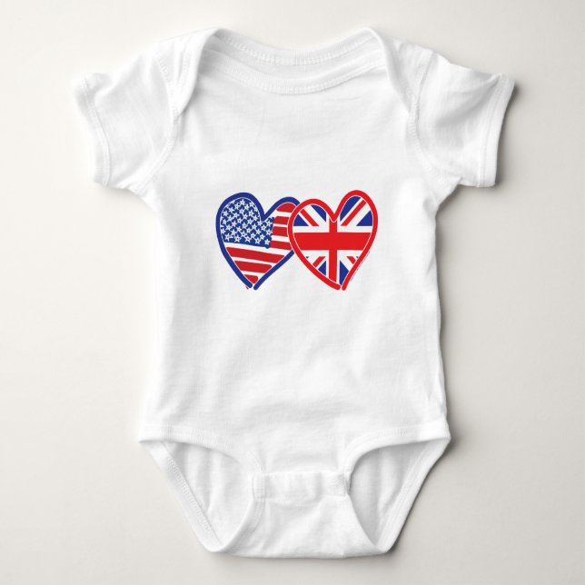 American Flagga/Union Jack Flagga Hearts Tee (Framsida)