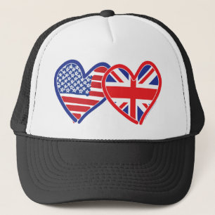 American Flagga/Union Jack Flagga Hearts Truckerkeps