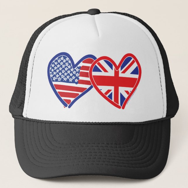 American Flagga/Union Jack Flagga Hearts Truckerkeps (Framsida)