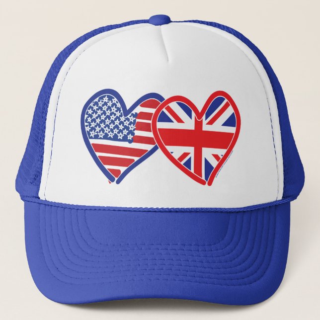American Flagga/Union Jack Flagga Hearts Truckerkeps (Framsida)