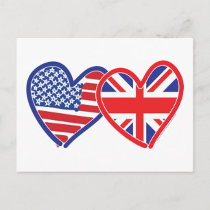 American Flagga/Union Jack Flagga Hearts Vykort