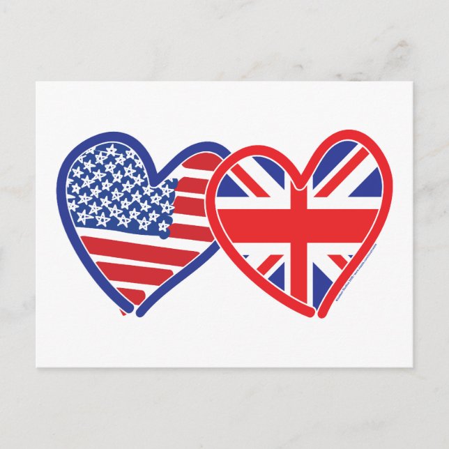 American Flagga/Union Jack Flagga Hearts Vykort (Framsida)