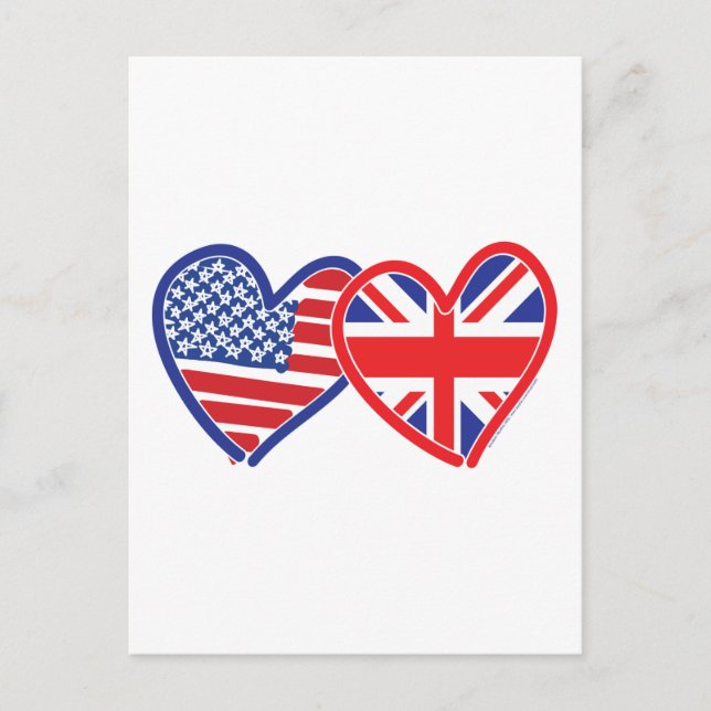 American Flagga/Union Jack Flagga Hearts Vykort (Framsida)