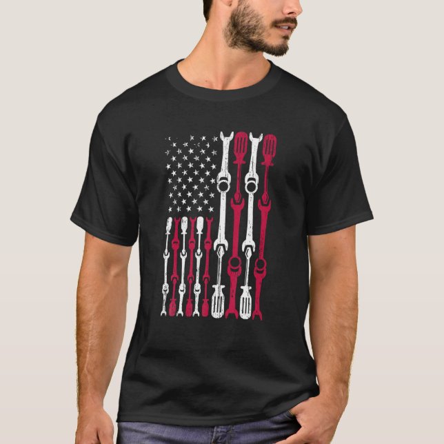 American Flagga USA Diesel Mechanic Automobile Veh T Shirt (Framsida)