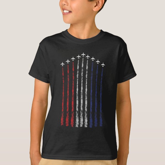 American Flagga USA Fighter Jet Con Trail T Shirt (Framsida)