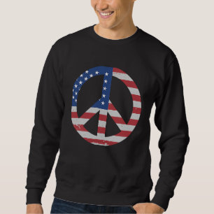 American Flagga USA Fredstecken Hand Patriotic Lång Ärmad Tröja