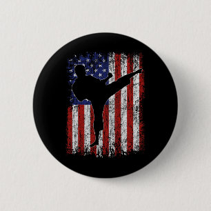American Flagga Usa High Kick Karate Silhouette Pa Knapp