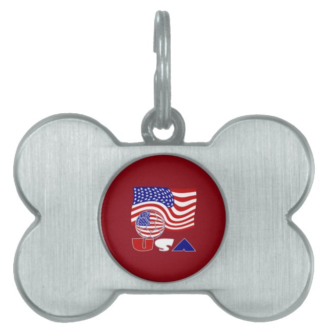 American Flagga USA: Soccer Ball Red Background ID-bricka Husdjur (Framsidan)