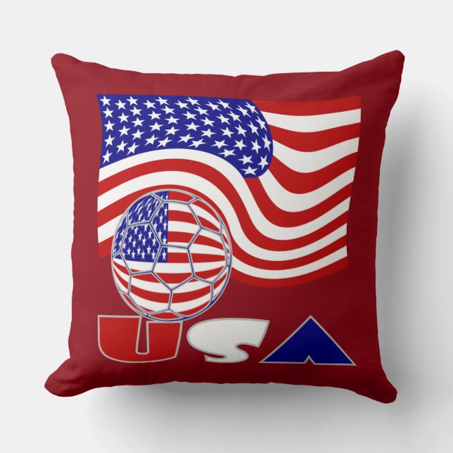 American Flagga USA: Soccer Ball Red Background Kudde (Framsida)