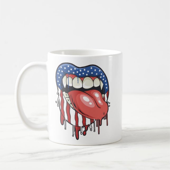 American Flagga Vampire Läppar T-Shirt Kaffemugg (Vänster)