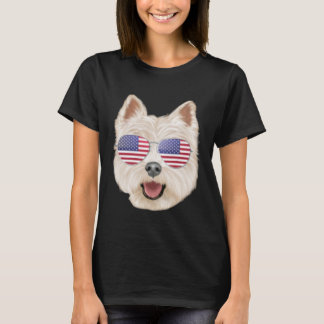 American Flagga Väster Highland White Terrier Hund T Shirt