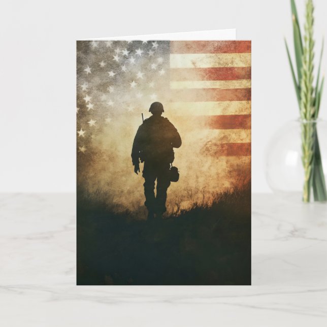 American Flagga Veteran Soldier Helgkort (Framsida)