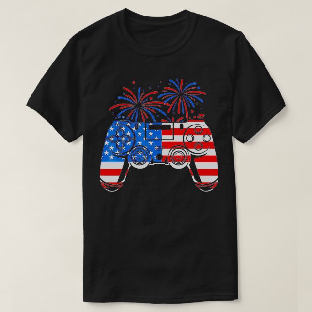 American Flagga Video Game Controller Lycklig 4:e  T Shirt (Design framsida)