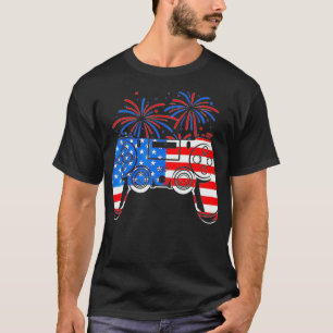 American Flagga Video Game Controller Lycklig 4:e T Shirt