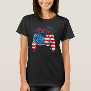 American Flagga Video Game Controller Lycklig 4:e T Shirt