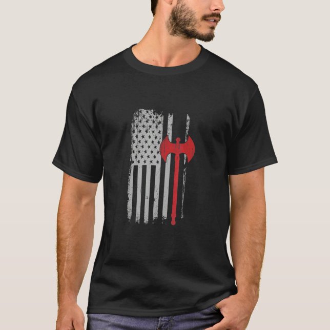 American Flagga Viking Ax T Shirt (Framsida)