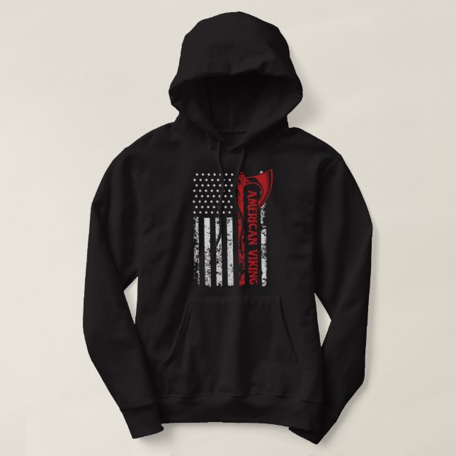 American Flagga Viking Norseman Odin Thor Hoodie (Design framsida)