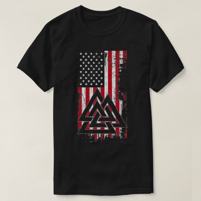 American Flagga Viking Valknut Nordic Rune Celtic  T Shirt (Design framsida)