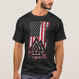 American Flagga Viking Valknut Nordic Rune Celtic  T Shirt