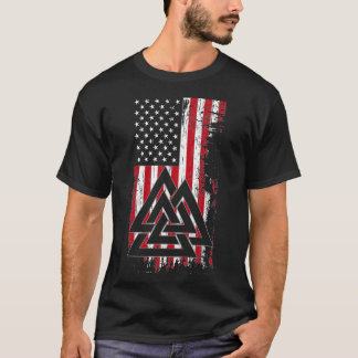 American Flagga Viking Valknut Nordic Rune Celtic  T Shirt