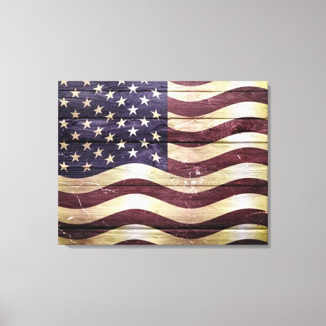 American Flagga Vintage Wood Canvastryck (Framsida)