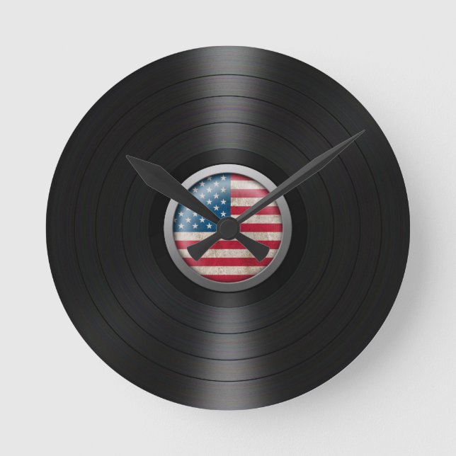 American Flagga Vinyl Record Album Graphic Rund Klocka (Framsida)