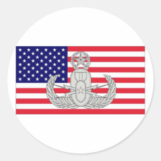 American Flagga w/EOD Badge Runt Klistermärke
