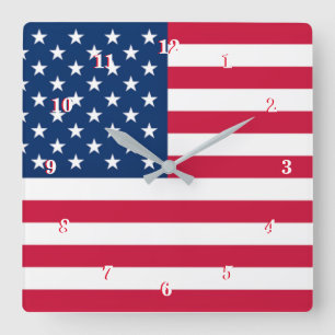 American Flagga Wall Clock Patriotic Fyrkantig Klocka