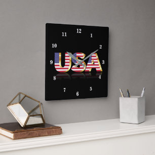 American Flagga Wall Clock USA Fyrkantig Klocka