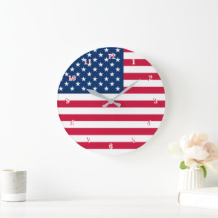 American Flagga Wall Clock USA Patriotic Stor Klocka