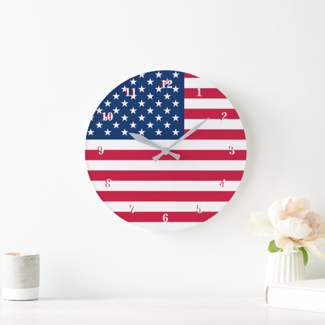 American Flagga Wall Clock USA Patriotic Stor Klocka (Hem)