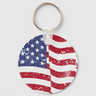 American Flagga Wave - Distress Nyckelring