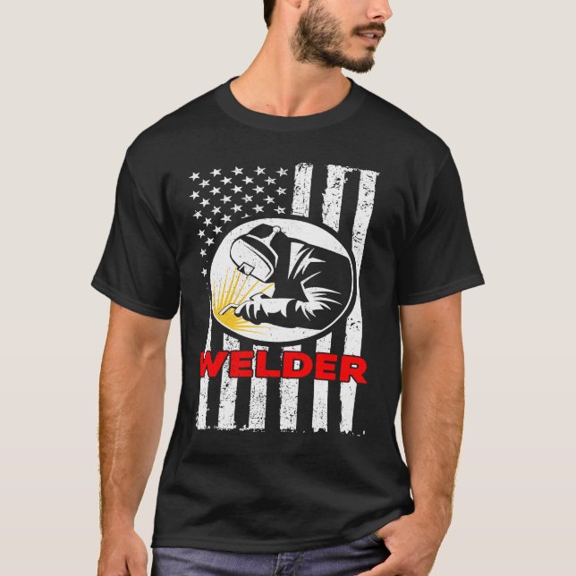 American Flagga Welder Metall Fabricator Welding P T Shirt (Framsida)