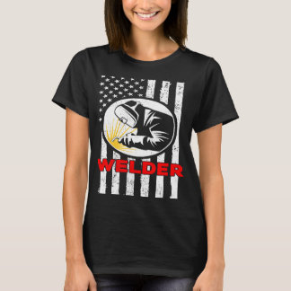 American Flagga Welder Metall Fabricator Welding P T Shirt