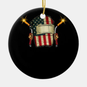 American Flagga Welding Helmet Shape Cute Welder Julgransprydnad Keramik