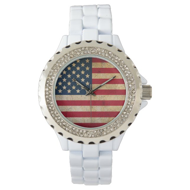 American Flagga White Enamel Watch Armbandsur (Framsida)