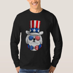 American Flagga White Maltese Fjärde juli-Hund T Shirt