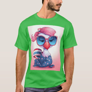 American Flagga with Flamingo Tecknad-14484 T Shirt