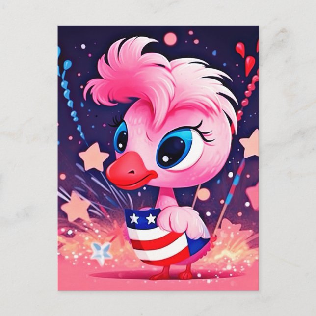 American Flagga with Flamingo Tecknad-69216 Helg Vykort (Framsida)