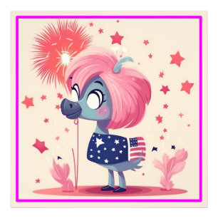 American Flagga with Flamingo Tecknad-69219 Fototryck