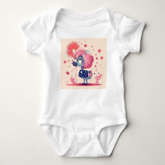 American Flagga with Flamingo Tecknad-69219 T Shirt (Framsida)